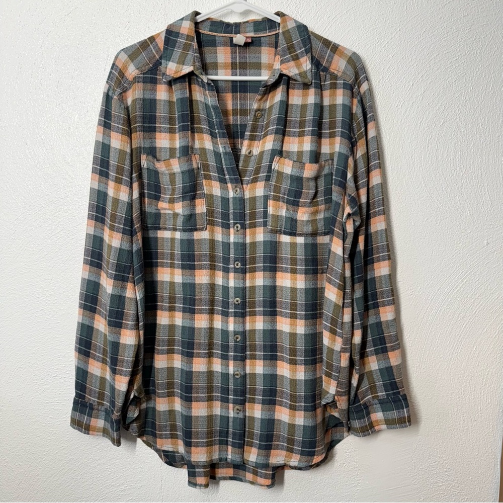 Anthropologie Pilcro Hadley Relaxed Plaid Buttondown Sz M
